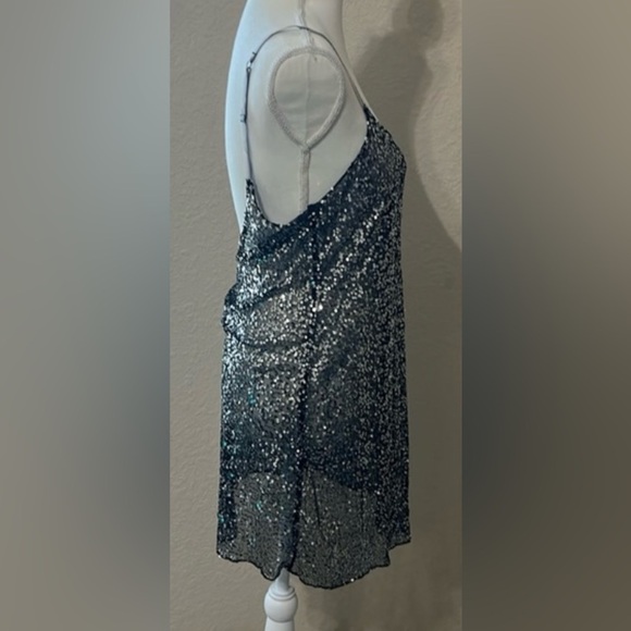 Intimately Free People Large Slip On Silver & Black Sequin Mini Dress - Picture 6 of 10